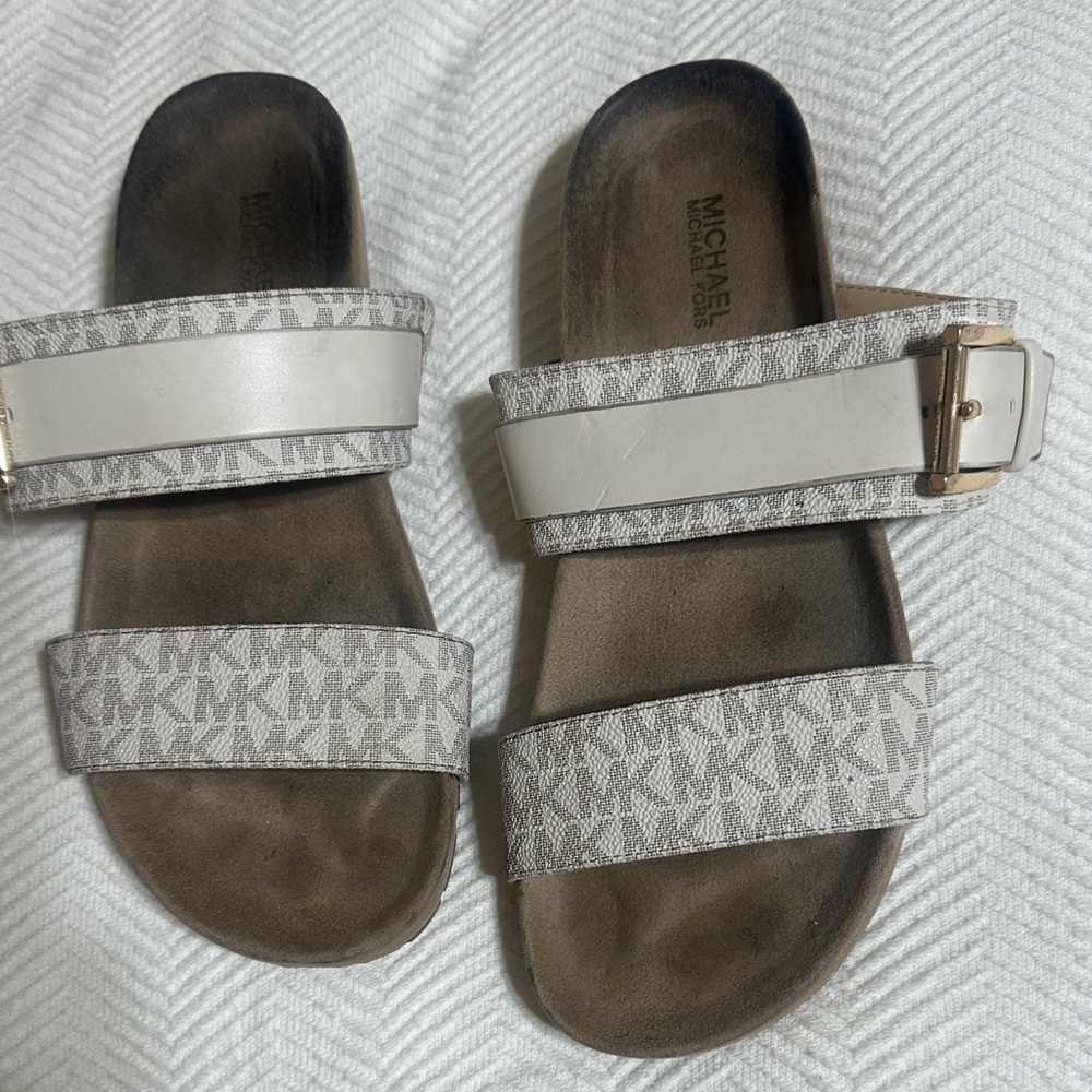 Michael Kors Gray and Cream Slide Sandals